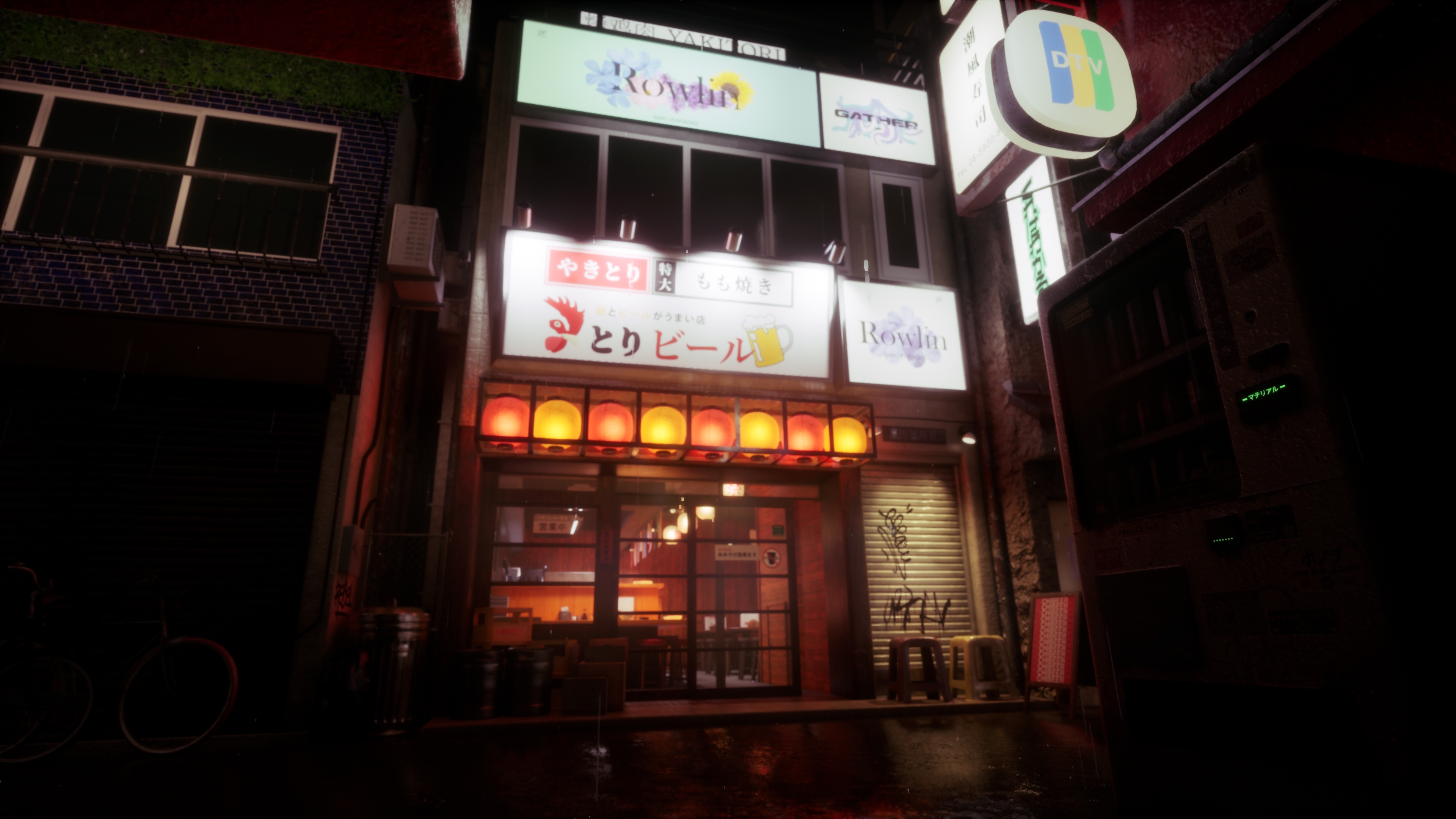 Japanese street and restaurant environment, game-ready 3D scene